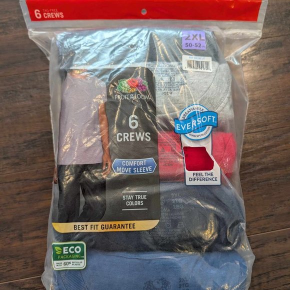 *3/$25* Brand New - Men's Fruit of the Loom Crew Neck Tees  6 pack- Size 2XL - Picture 1 of 2